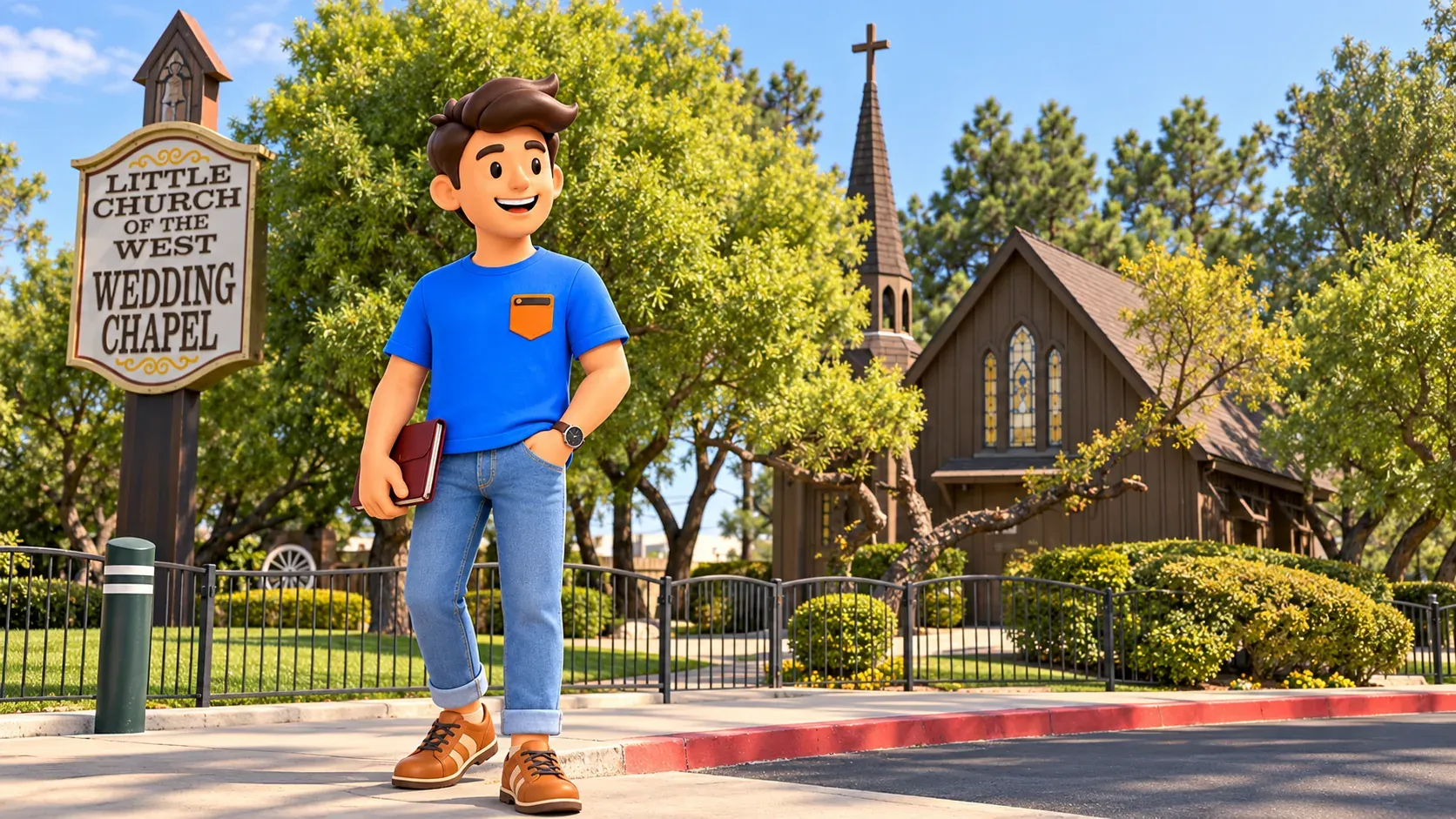 Personnage devant Little Church of the West, illustration