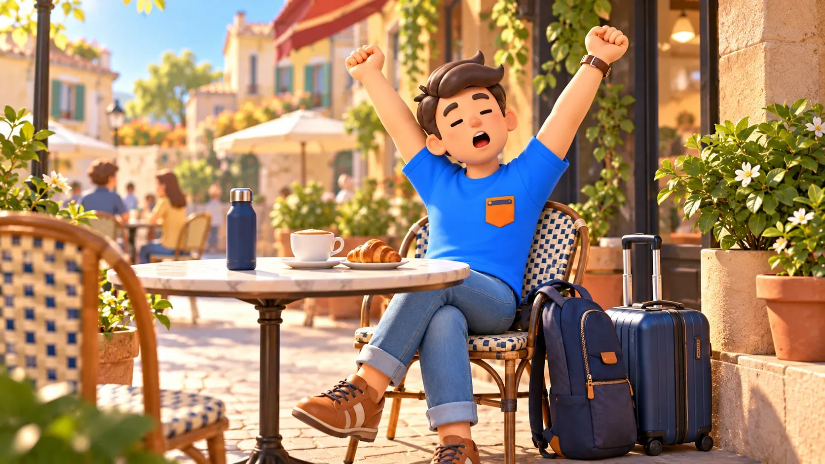 Petit déjeuner tranquille après un voyage nocturne