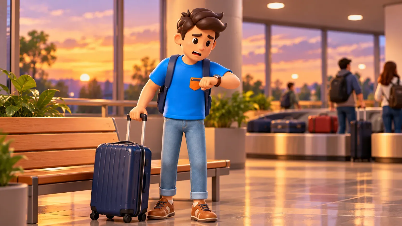 Traveller checking the time before departure