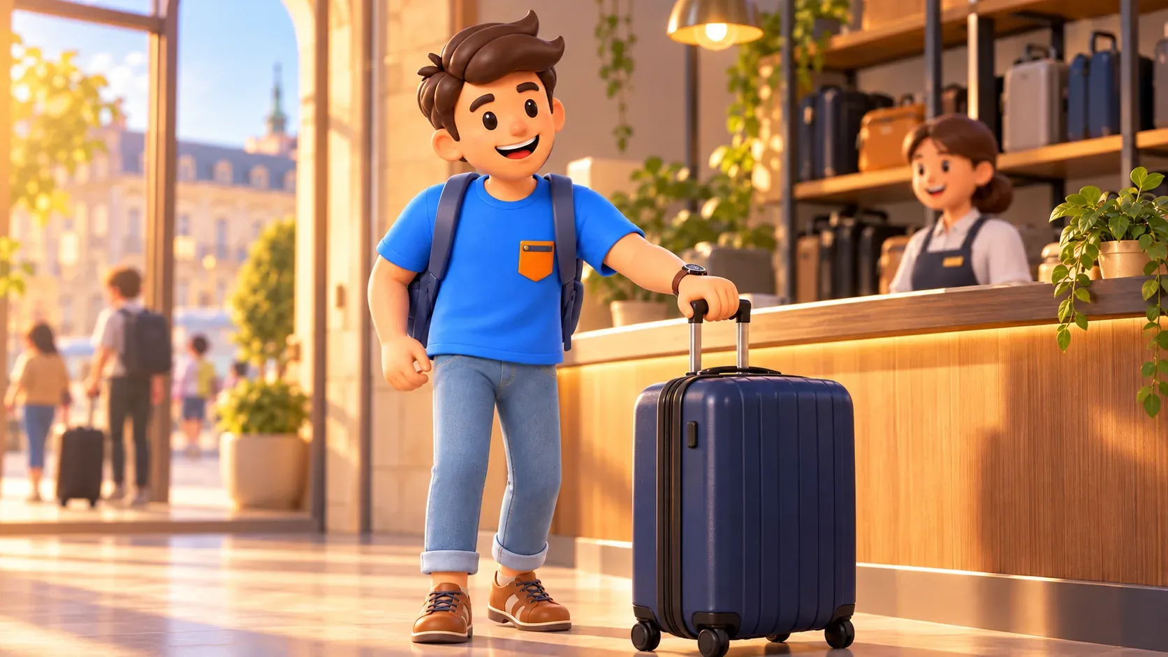 Voyageur récupérant sa valise au comptoir