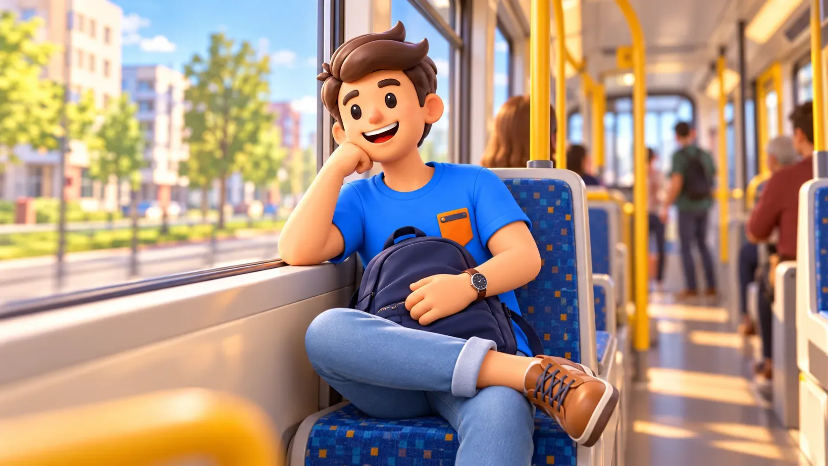 Voyageur avec son sac dans un transport urbain