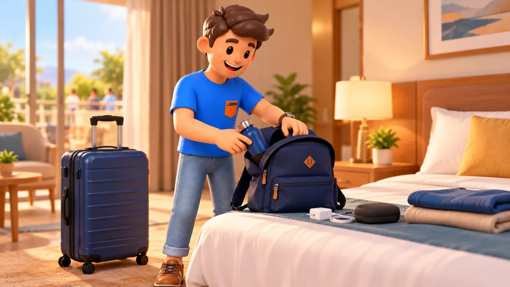 Voyageur préparant un petit sac pour une visite