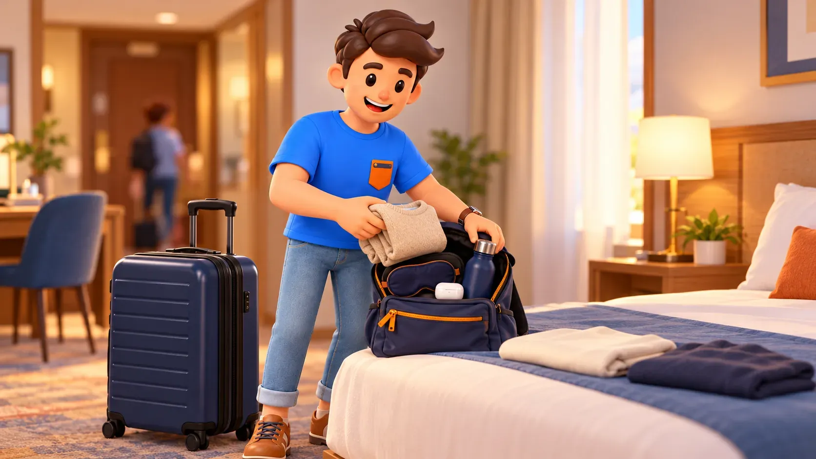 Preparando una bolsa pequeña para el viaje nocturno