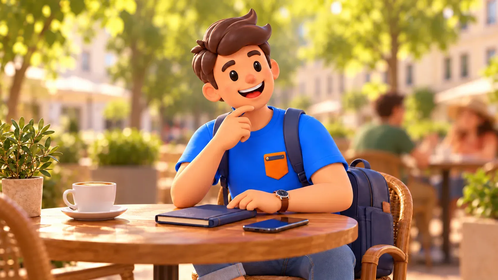 Considering plans at a cafe table