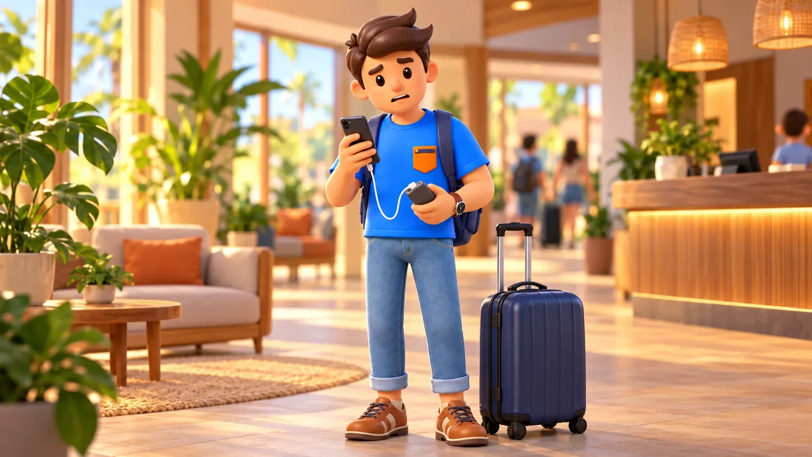 Checking phone and battery before leaving