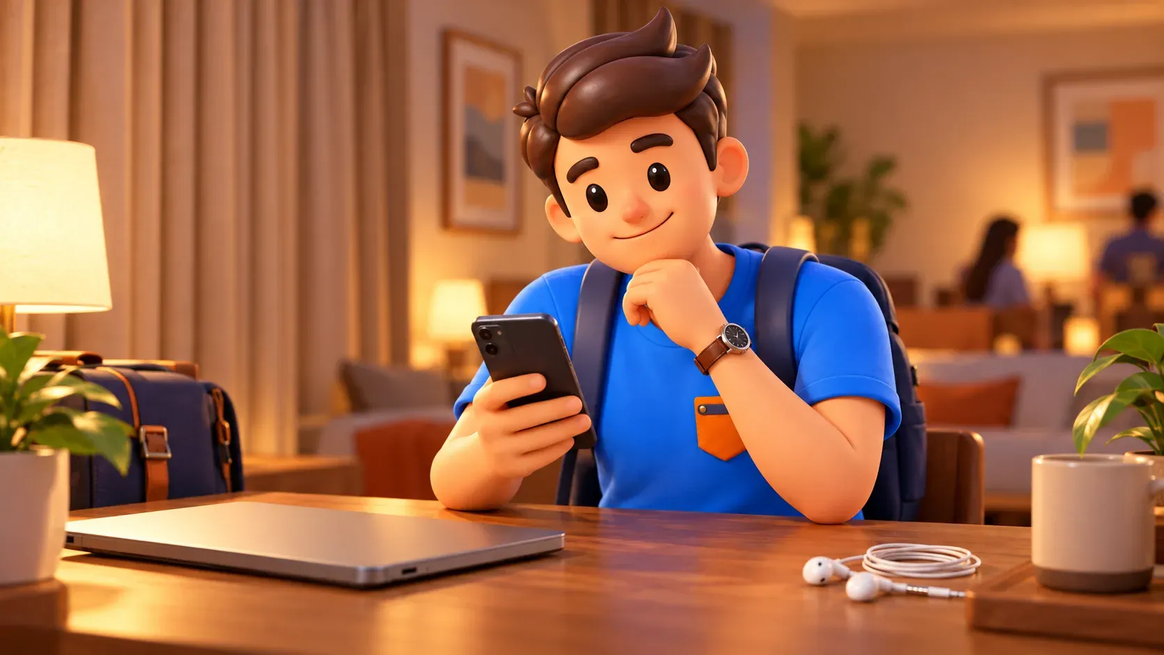 Checking messages beside a laptop