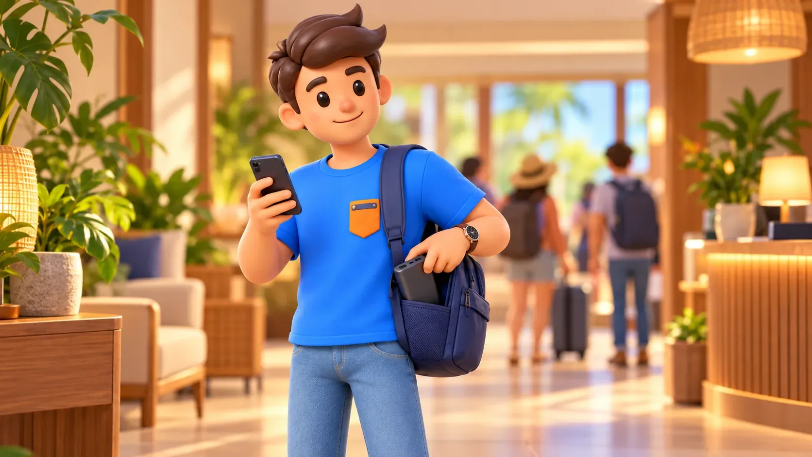 Checking a phone and power bank before going out