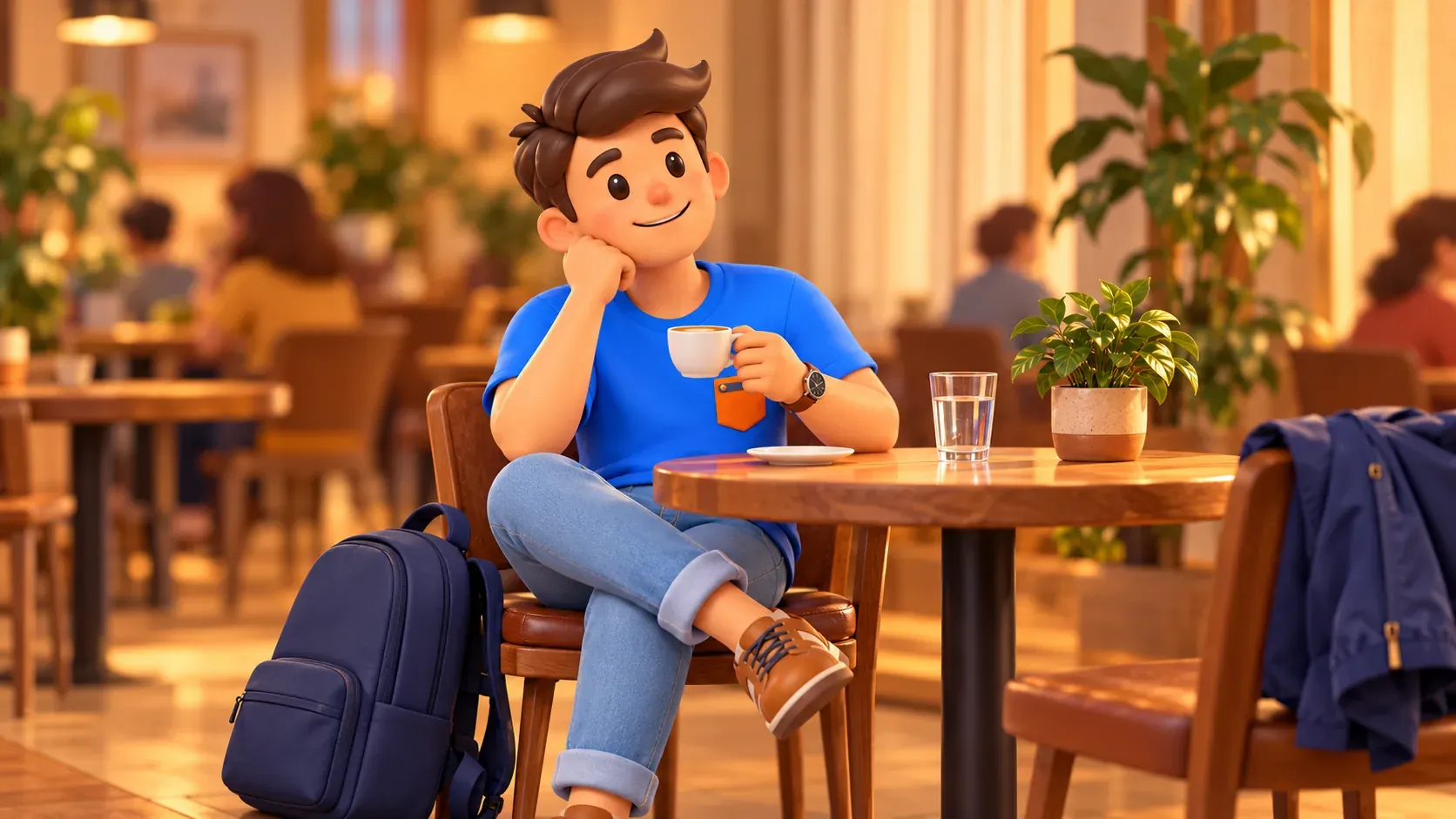 Ruhige Pause in einem beispielhaften Café nach dem Ausflug