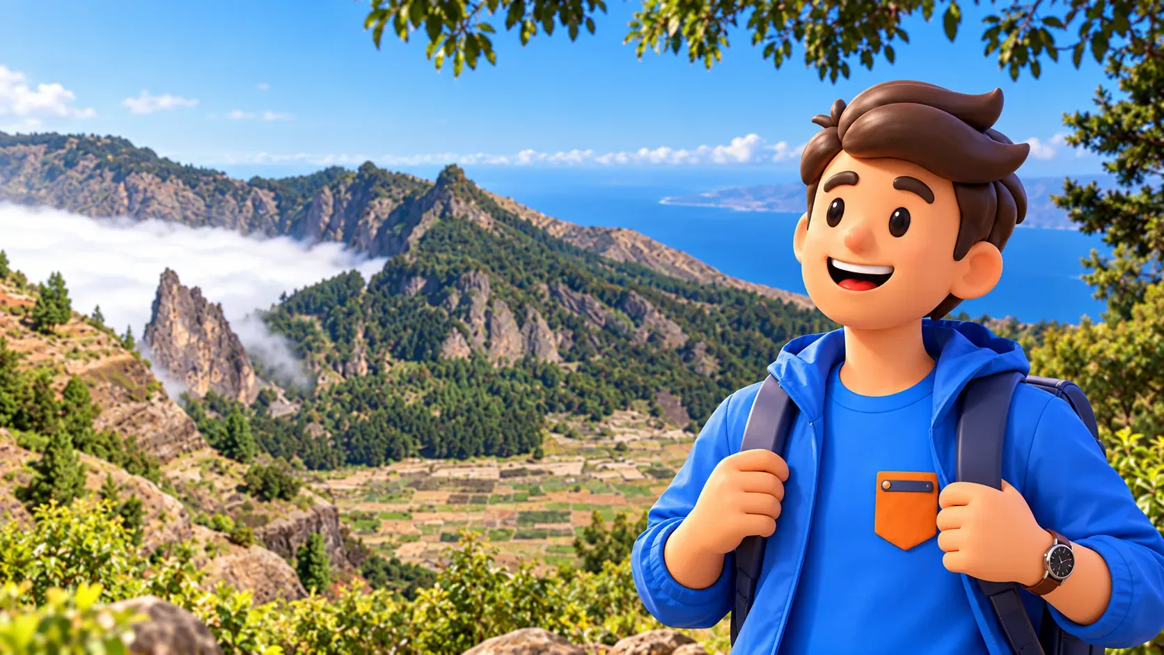 Traveller observes a mountain landscape on Santo Antão