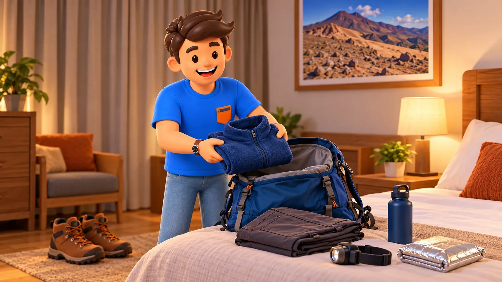 Packing warm clothing and mountain equipment