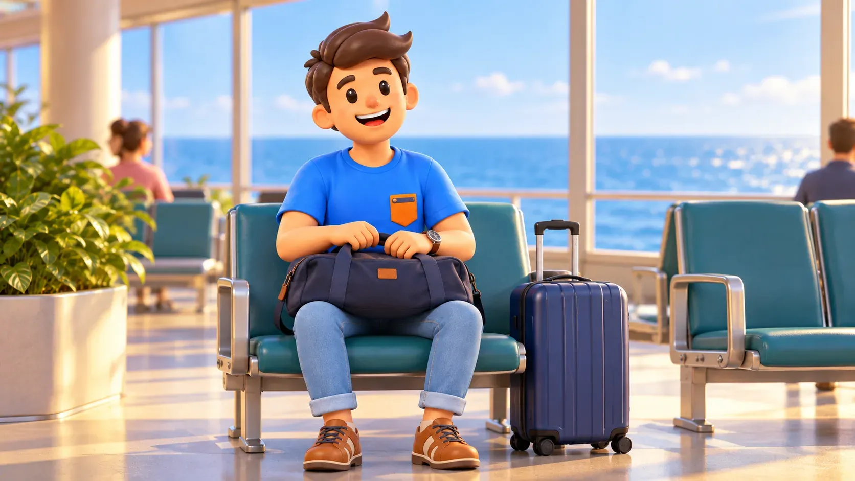 Warten auf das Einsteigen mit Reisetasche