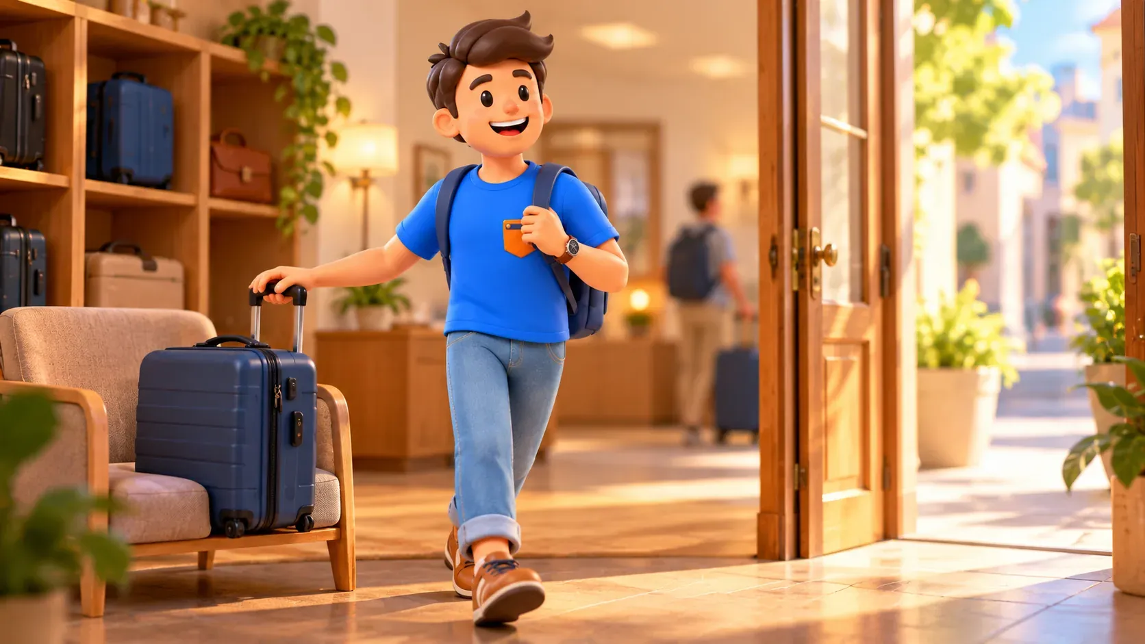 Voyageur laissant ses bagages pour partir à pied