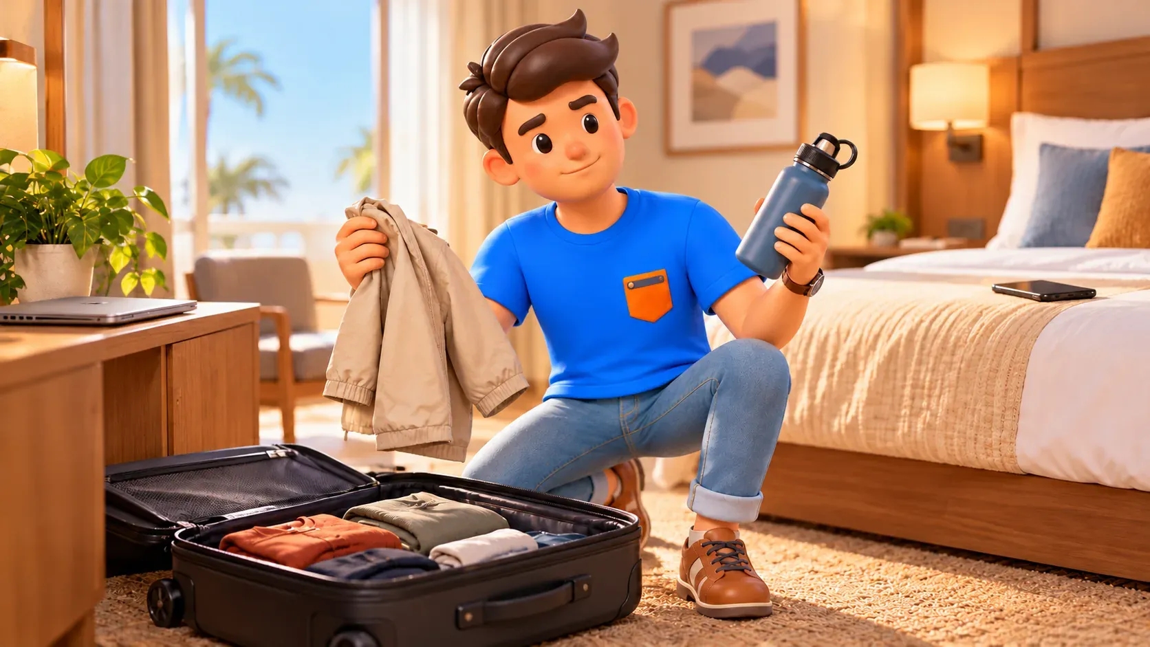 Preparing light luggage before a journey