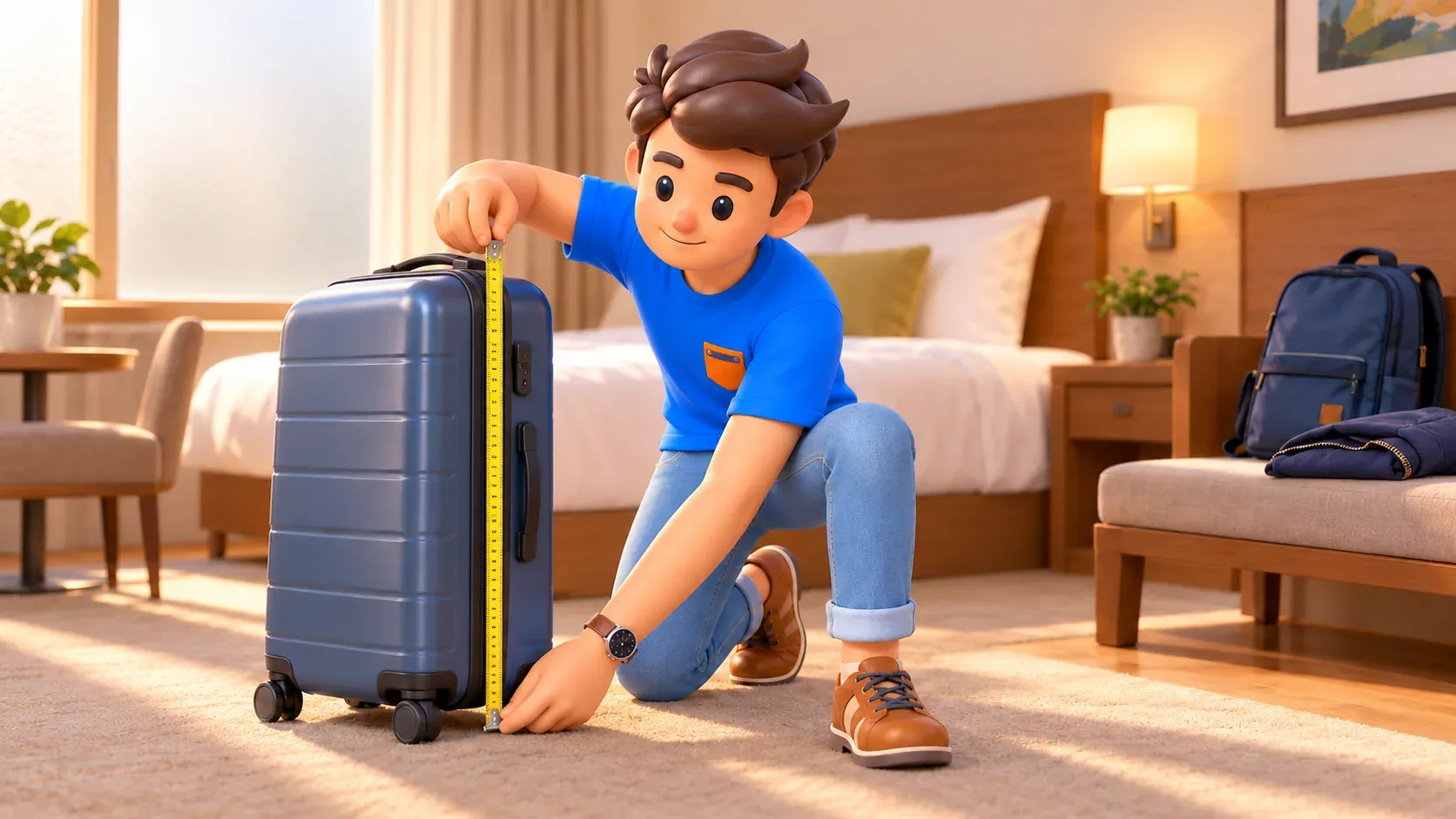 Measuring the full suitcase height including wheels and handle