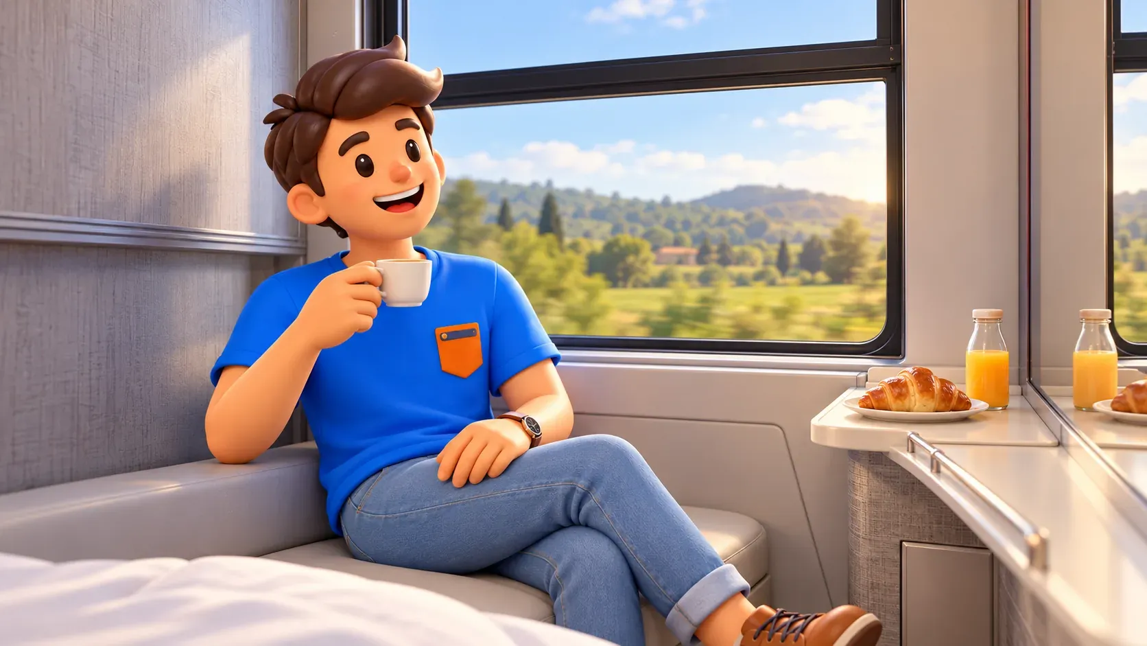 Morning breakfast in a Vagone Letto Relax sleeper