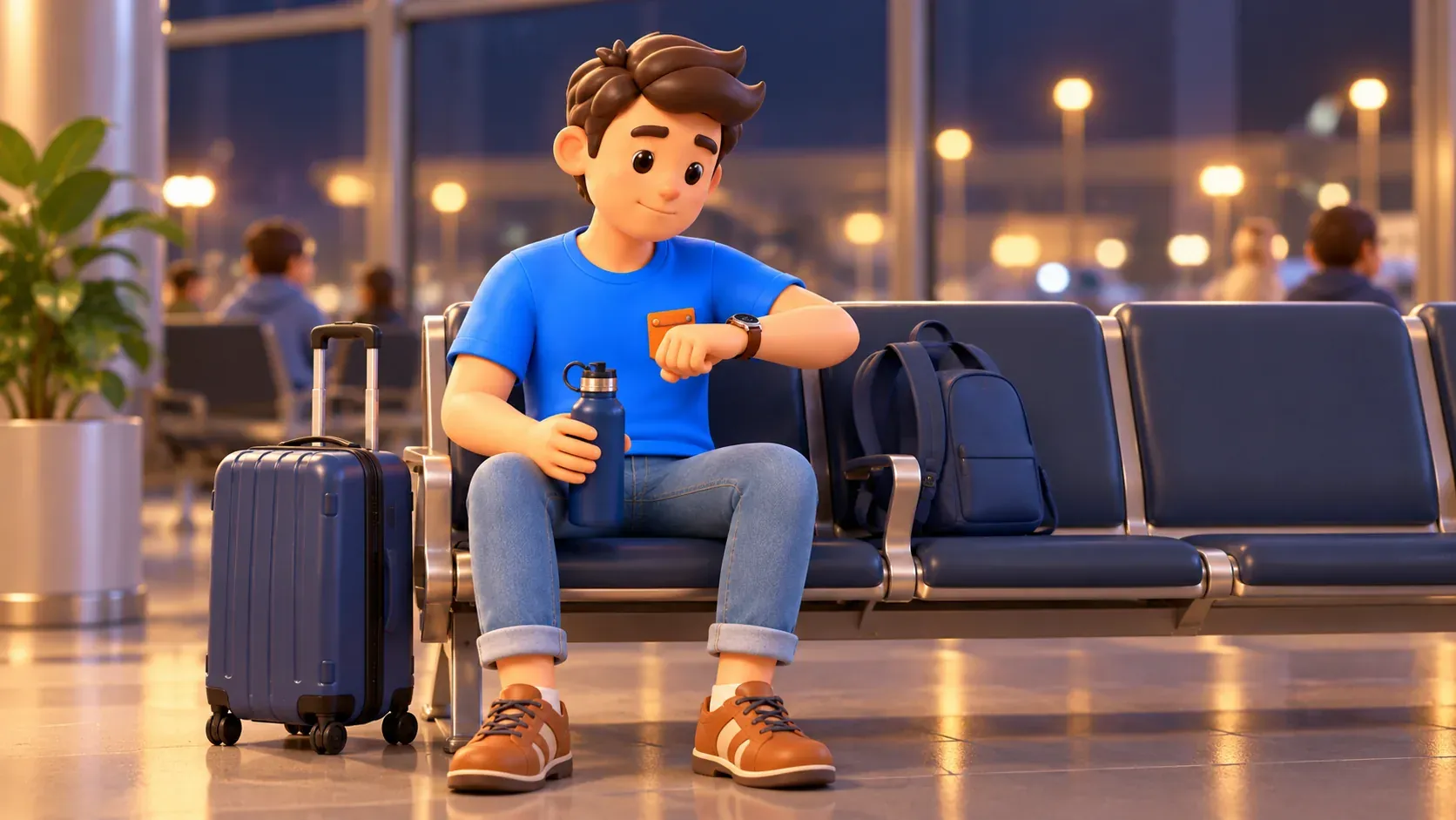 Waiting for transport at the airport after a late arrival