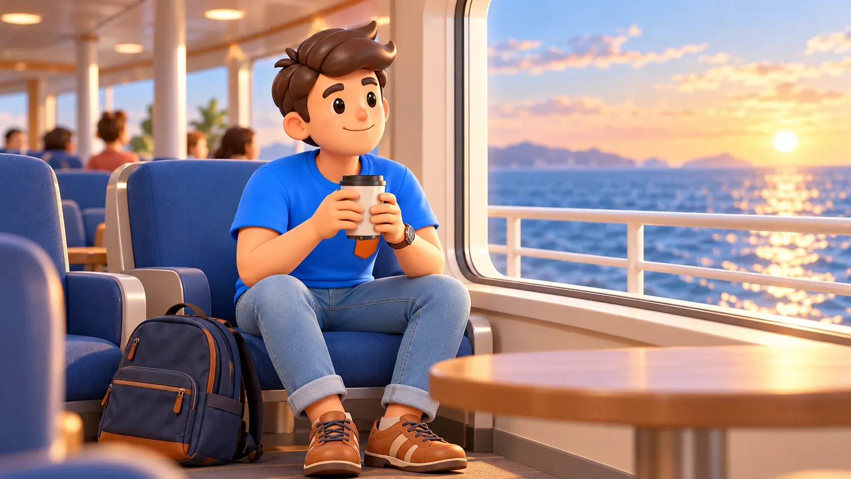 A break in the ferry passenger lounge during the crossing