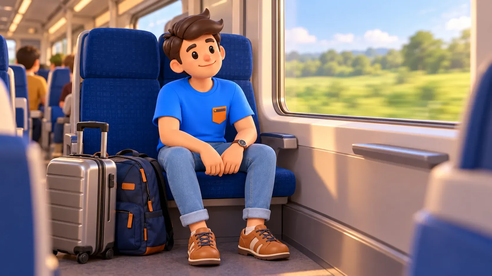 Passager avec bagages dans un train régional