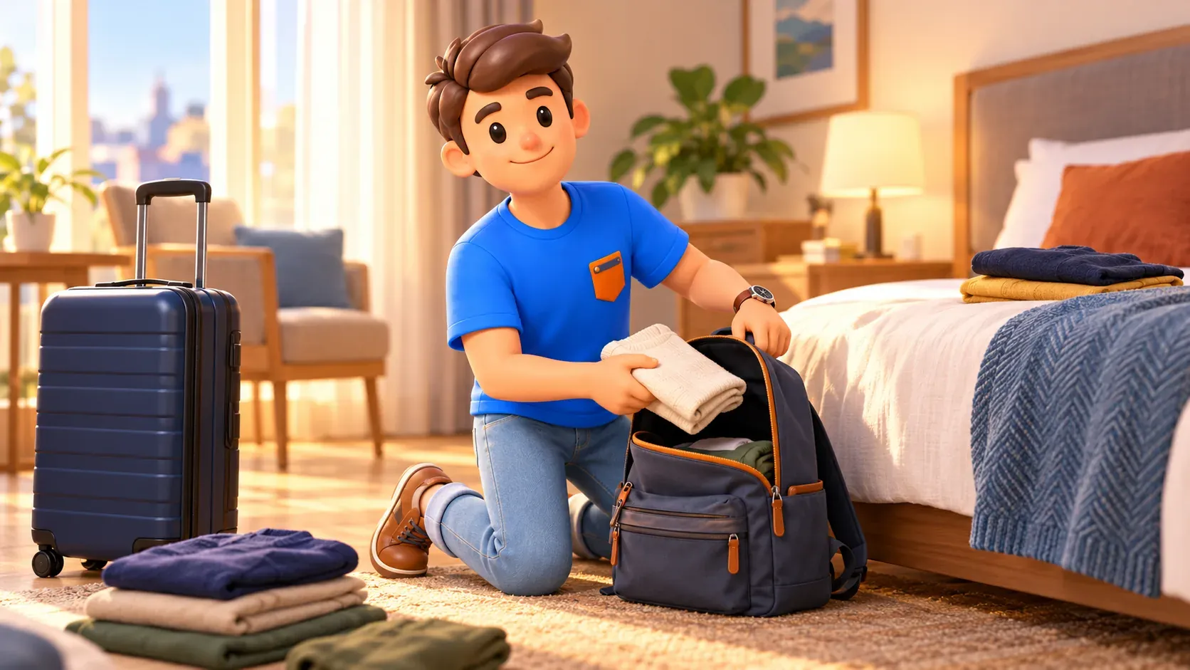 Preparación de la mochila antes de regresar al aeropuerto