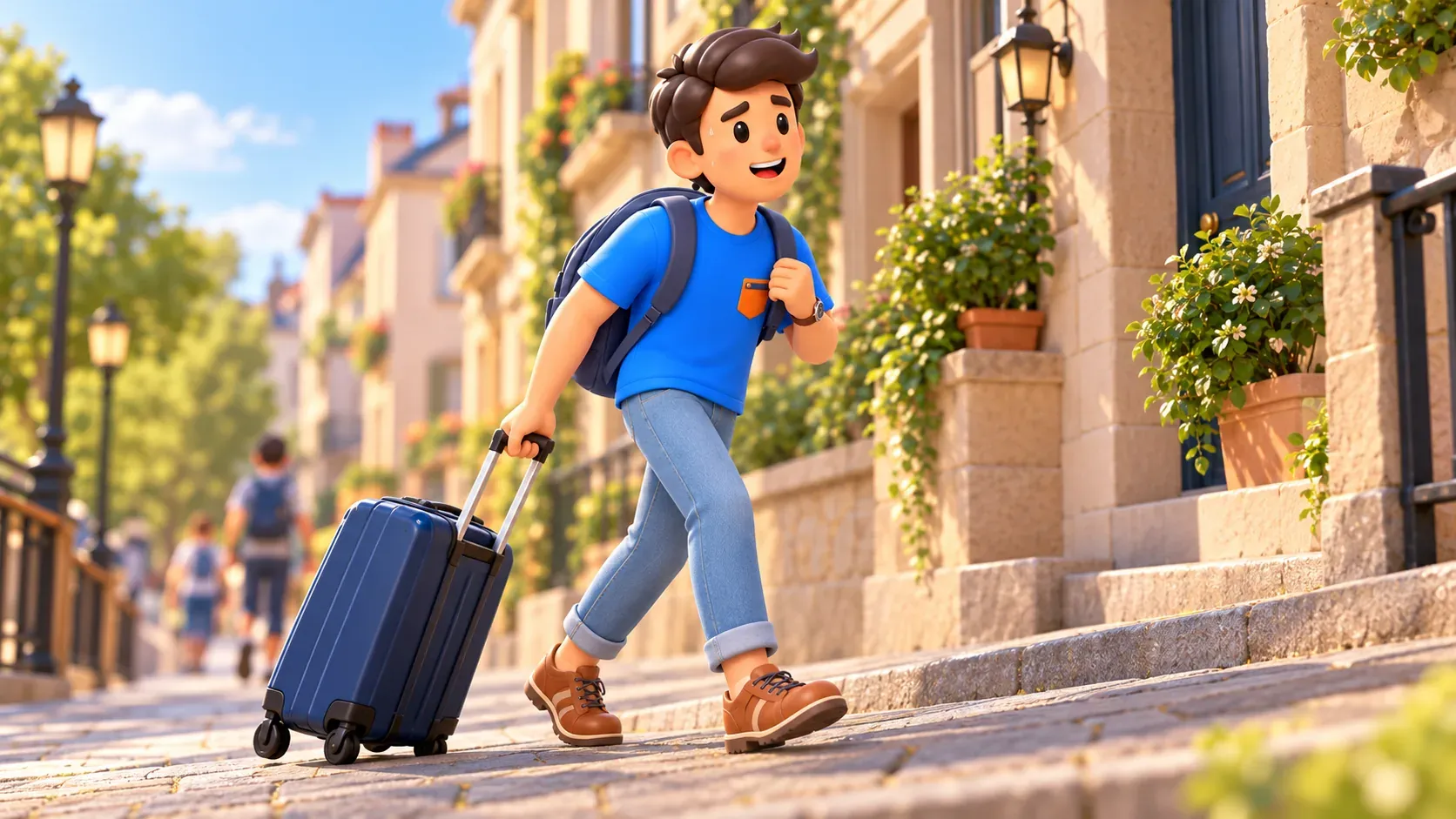 Final uphill walk with a suitcase to accommodation