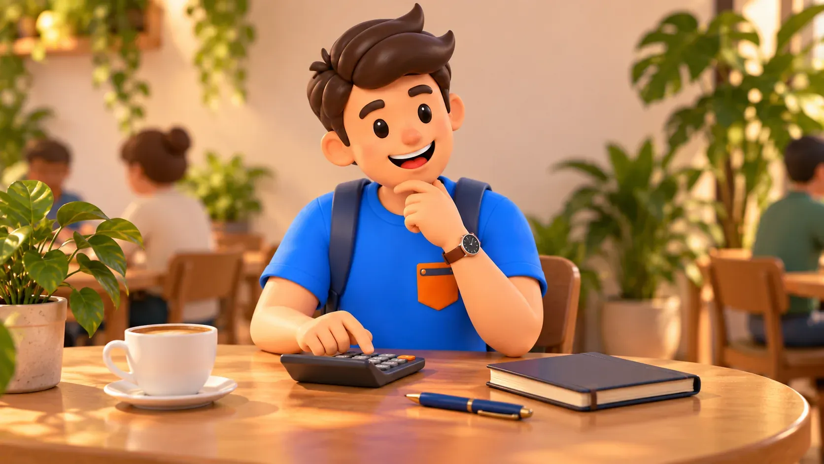 Traveller comparing journey costs with a calculator