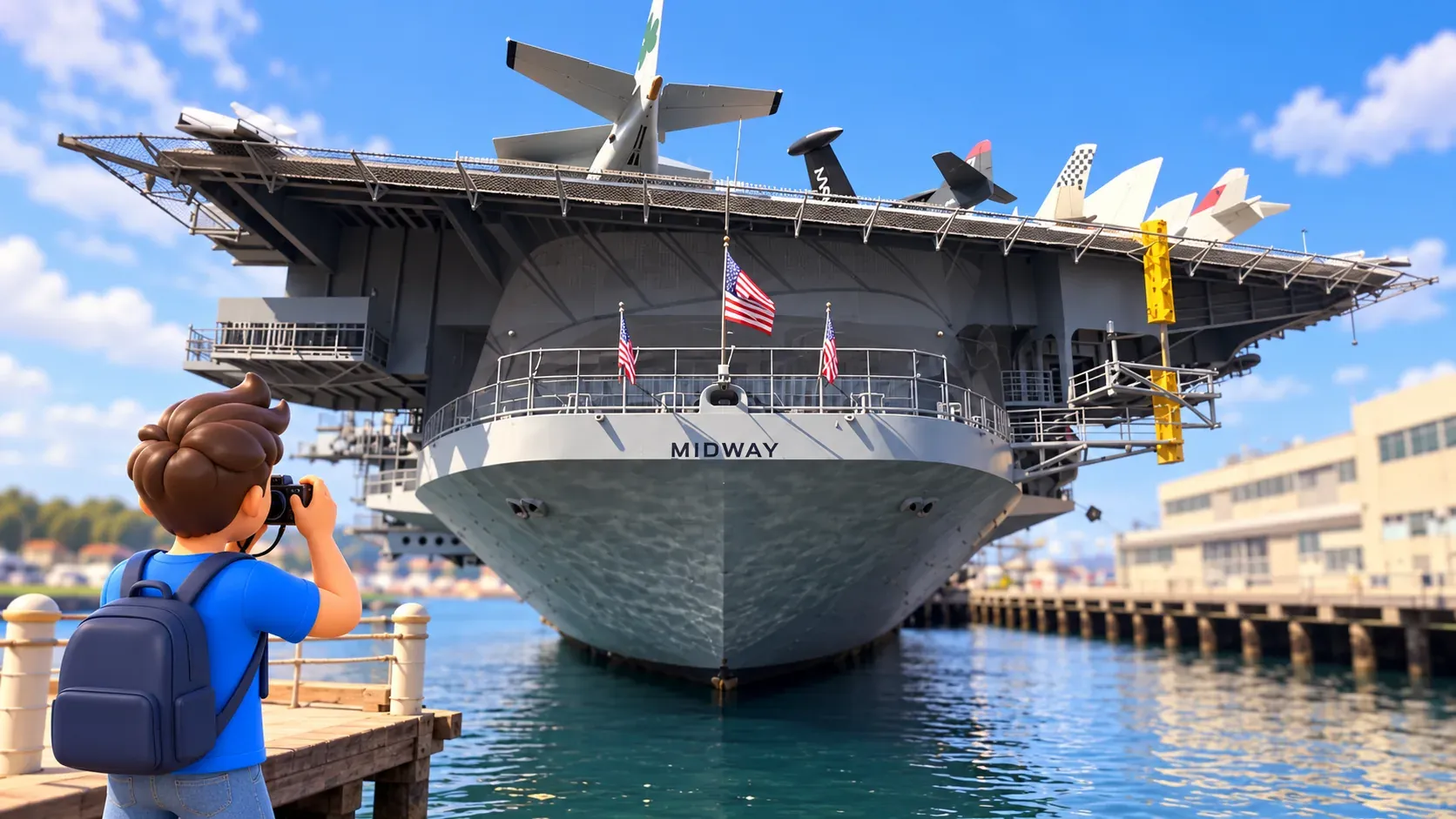 Reisender fotografiert das Schiff vom Pier