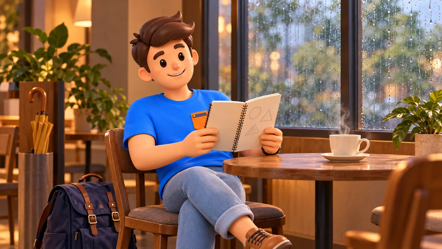 Pause conceptuelle avec thé et carnet personnel, sans représenter le café du Thyssen