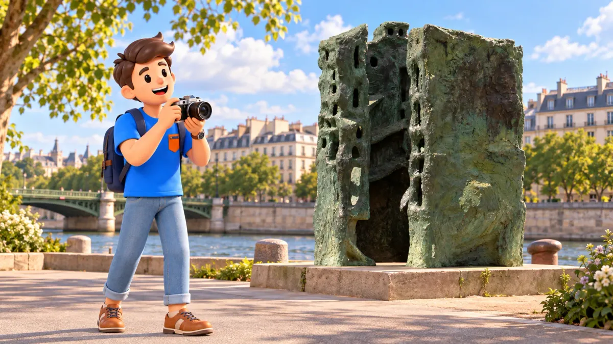 Un voyageur avec un appareil photo regarde Demeure I au jardin Tino-Rossi