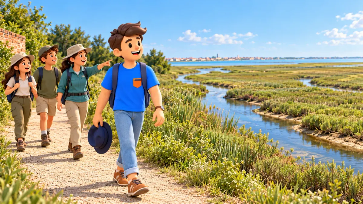 Illustration conceptuelle d’une promenade guidée près des marais salés du Lazzaretto Nuovo