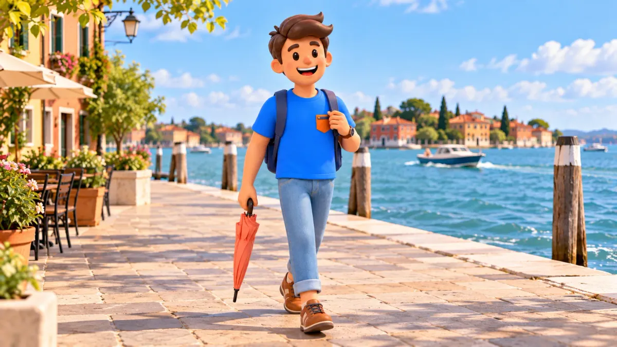 Illustration conceptuelle d’une promenade au bord de la lagune pendant un séjour insulaire