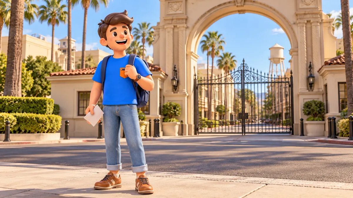 Персонаж с подтверждением у исторических студийных ворот.