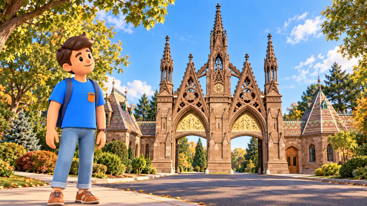 The mascot quietly observes Green-Wood’s Gothic entrance