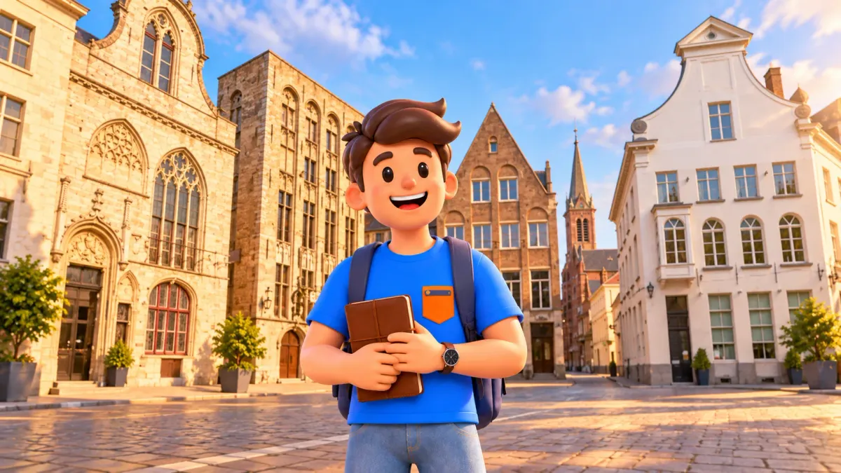 Personnage avec carnet de voyage entre les loges génoise et florentine