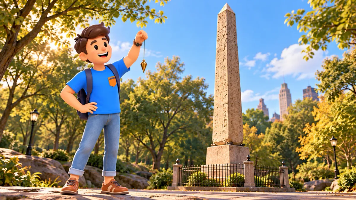 Le personnage compare son fil à plomb à l’obélisque de Central Park