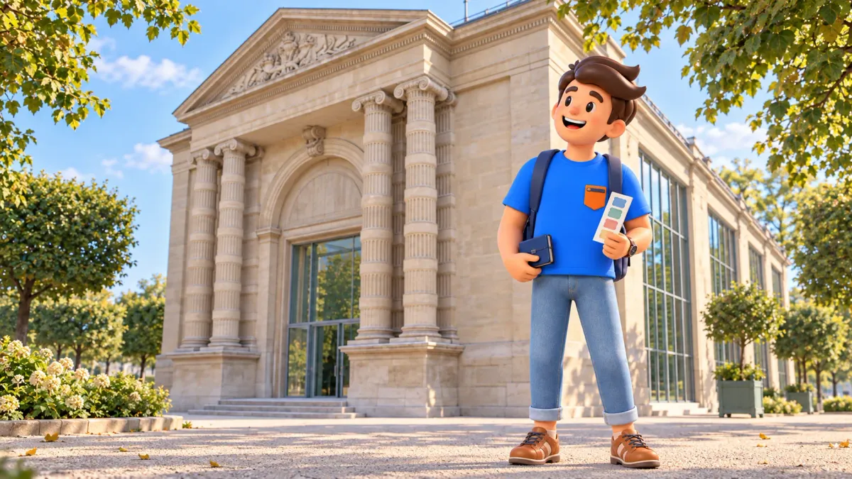 RoadMe Reisender mit Farbmustern vor dem Musée de l’Orangerie