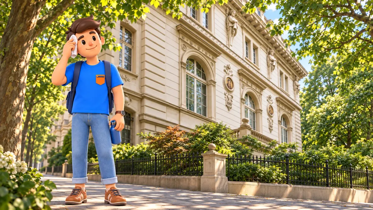 RoadMe traveler takes a short pause with a water bottle outside Musée Cernuschi