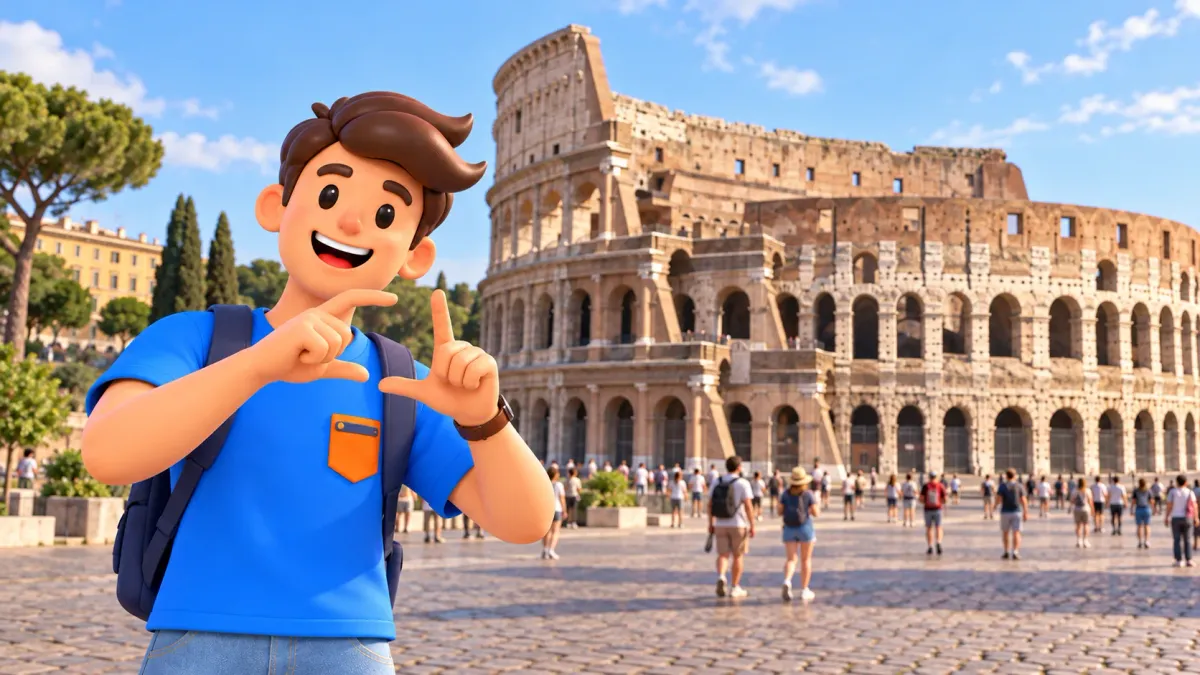 Un viajero encuadra el Coliseo con las manos