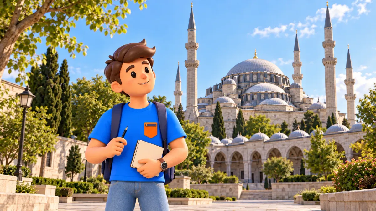 RoadMe character outside Süleymaniye Mosque