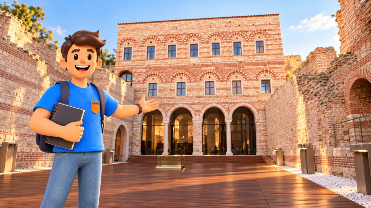 RoadMe character in the restored Tekfur Palace courtyard