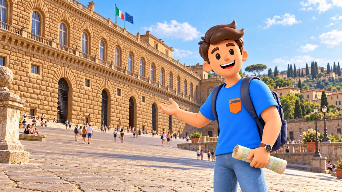 Voyageur avec une carte devant le palais Pitti à Florence