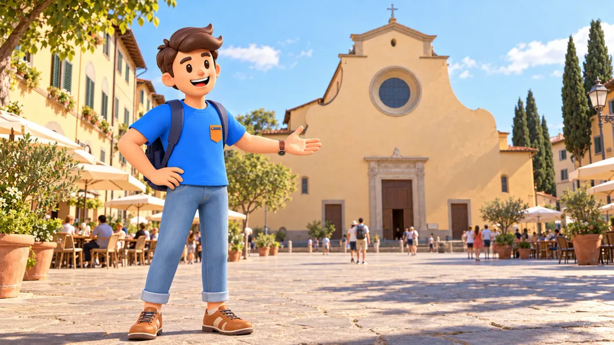 Reisender auf dem Platz vor der Basilika Santo Spirito in Florenz