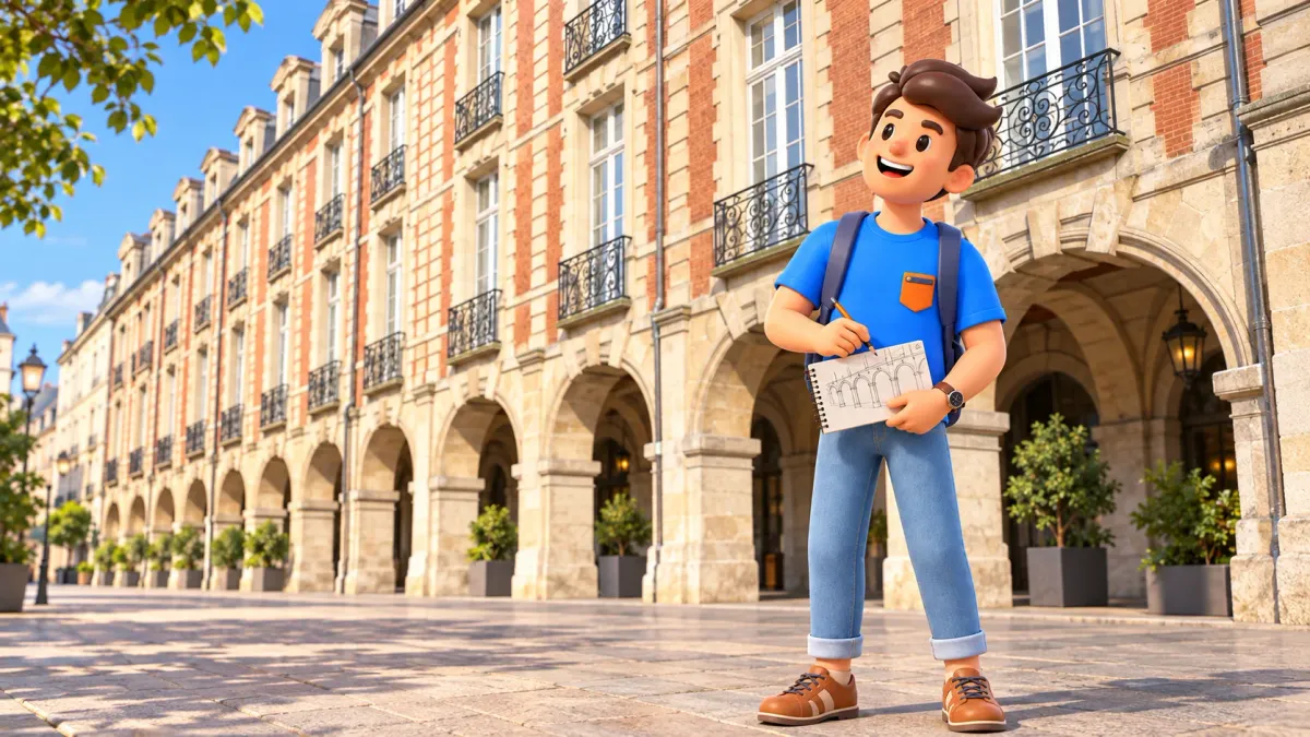 El viajero de RoadMe dibuja las arcadas de la plaza de los Vosgos
