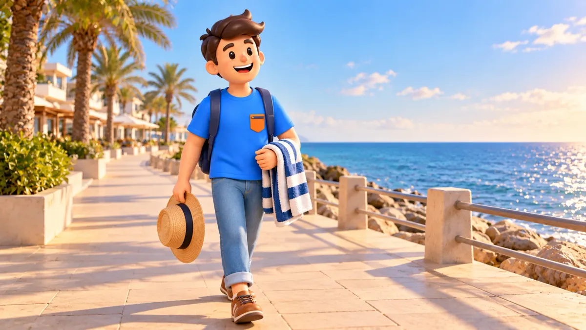 Viajero eligiendo cómo continuar un día junto a la costa