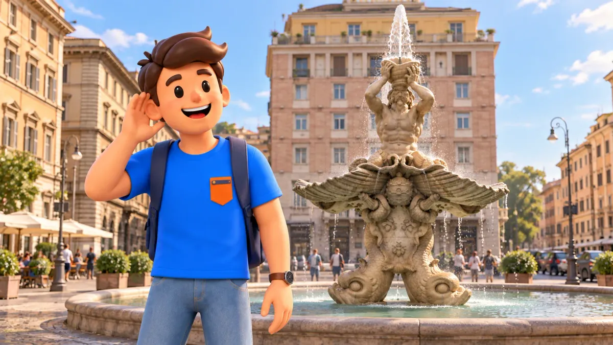 Un voyageur écoute l’eau près de la fontaine du Triton, place Barberini