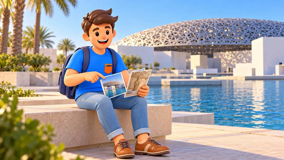 Ein Reisender plant zwei Museumstage am illustrierten Louvre Abu Dhabi