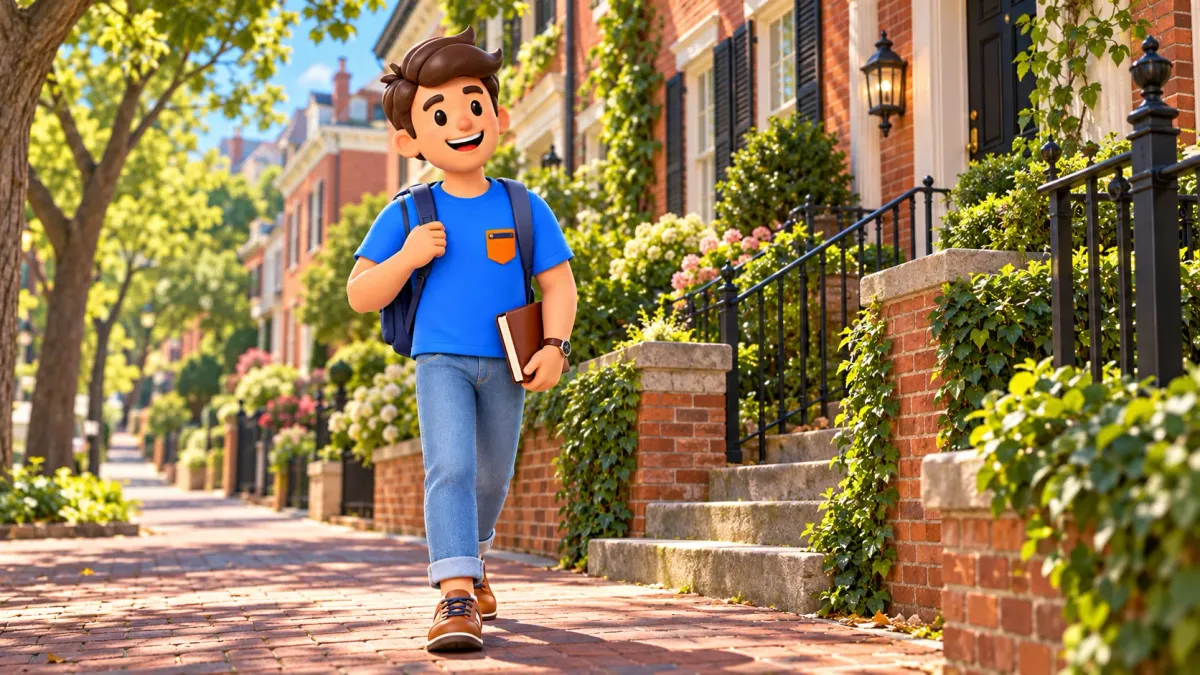 Illustration : Voyageur dans une rue paisible du haut de Georgetown.