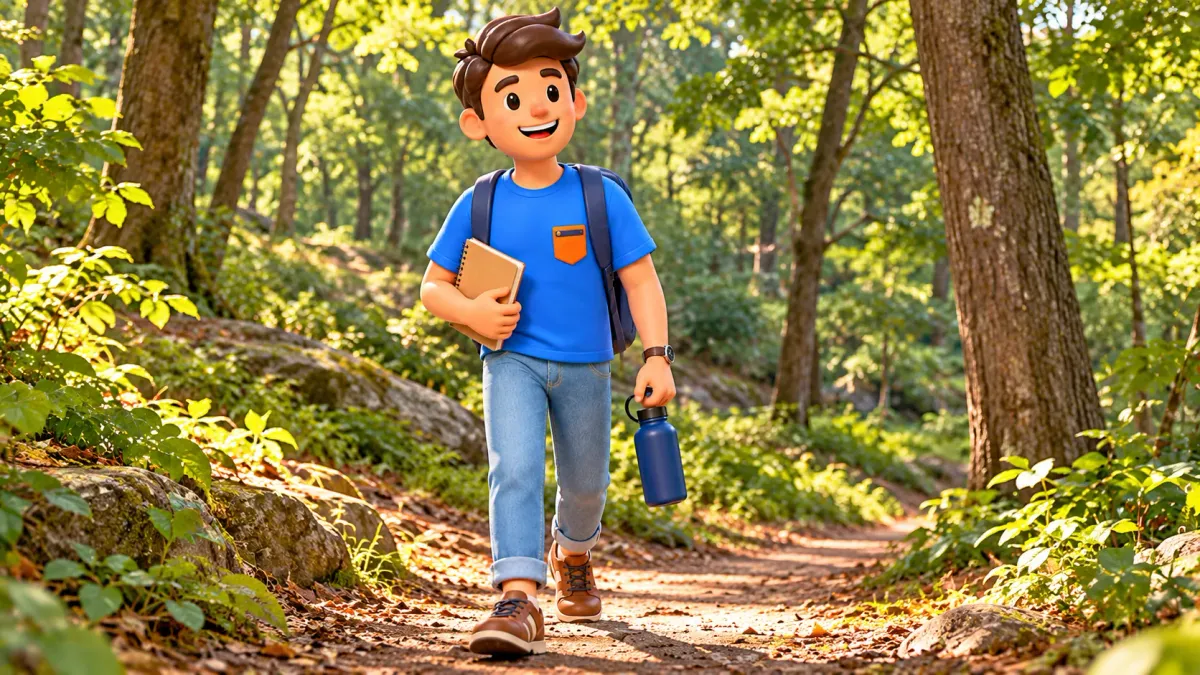 Illustration : un voyageur sur un sentier boisé de Rock Creek Park.