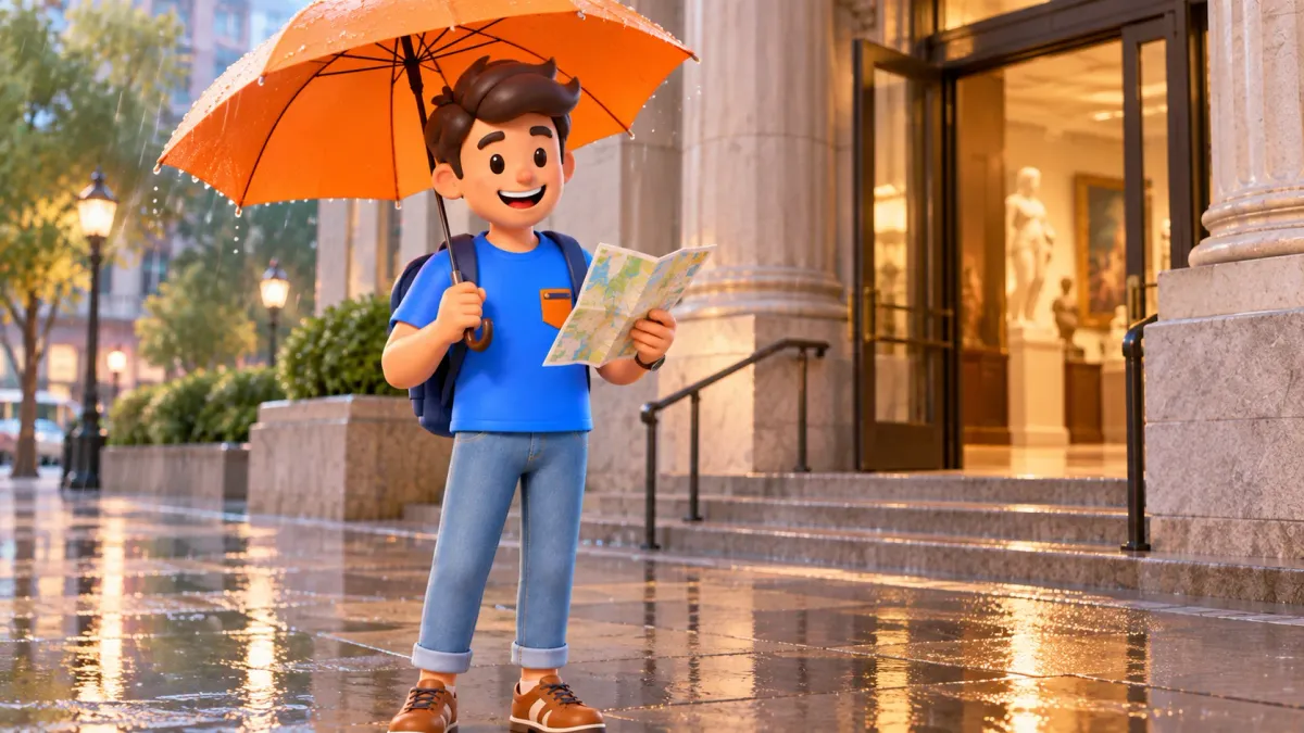 Ilustración: Planear un día de museo bajo la lluvia en Washington