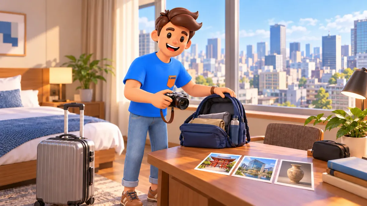 Voyageur préparant son sac à l’hôtel avant trois jours à Tokyo