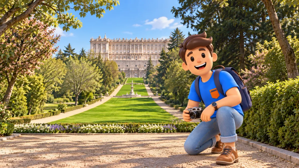 Illustration of a traveller with a camera overlooking Campo del Moro